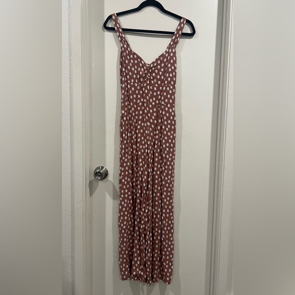 Abercrombie & Fitch Brown Jumpsuit with White Polka Dots